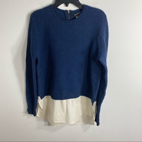 J.Crew Wool Skirt Tail Sweater Small Blue White - Picture 2 of 8